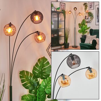 Koyoto globe light, floor lamp Amber, Smoke-coloured, 3-light sources