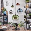 Koyoto hanging light, globe light, pendant light blue, chrome, green, clear, coppery, Smoke-coloured, 5-light sources