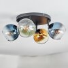 Koyoto ceiling light, globe light blue, gold, green, clear, 4-light sources