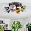 Koyoto ceiling light, globe light blue, gold, green, clear, coppery, 4-light sources