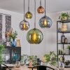 Koyoto hanging light, globe light, pendant light blue, chrome, green, coppery, Smoke-coloured, 5-light sources