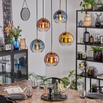 Koyoto hanging light, globe light, pendant light gold, black, 5-light sources