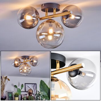 Chehalis ceiling light, globe light gold, black, 3-light sources