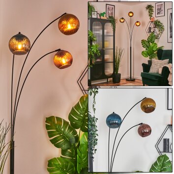 Koyoto globe light, floor lamp blue, gold, coppery, 3-light sources