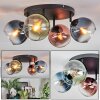 Koyoto ceiling light, globe light blue, green, clear, coppery, 4-light sources