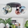 Koyoto ceiling light, globe light blue, green, clear, coppery, 4-light sources