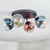 Koyoto ceiling light, globe light blue, green, clear, coppery, 4-light sources