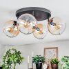 Koyoto ceiling light, globe light Amber, clear, 4-light sources