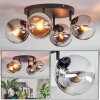 Gastor ceiling light, globe light chrome, clear, Smoke-coloured, 4-light sources