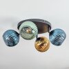 Koyoto ceiling light, globe light blue, gold, green, 4-light sources