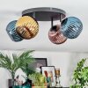 Koyoto ceiling light, globe light blue, gold, coppery, 4-light sources