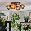 Koyoto ceiling light, globe light blue, gold, coppery, 4-light sources