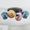 Koyoto ceiling light, globe light blue, gold, coppery, 4-light sources