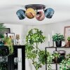Koyoto ceiling light, globe light blue, gold, coppery, 4-light sources