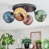 Koyoto ceiling light, globe light blue, gold, green, coppery, 4-light sources