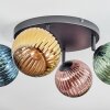 Koyoto ceiling light, globe light blue, gold, green, coppery, 4-light sources