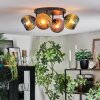 Koyoto ceiling light, globe light blue, gold, green, coppery, 4-light sources