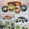 Gastor ceiling light, globe light blue, chrome, green, Smoke-coloured, 4-light sources