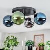Gastor ceiling light, globe light blue, chrome, green, Smoke-coloured, 4-light sources