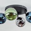 Gastor ceiling light, globe light blue, chrome, green, Smoke-coloured, 4-light sources