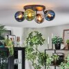 Gastor ceiling light, globe light blue, chrome, green, Smoke-coloured, 4-light sources