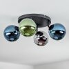 Gastor ceiling light, globe light blue, chrome, green, Smoke-coloured, 4-light sources