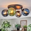 Gastor ceiling light, globe light blue, chrome, green, Smoke-coloured, 4-light sources