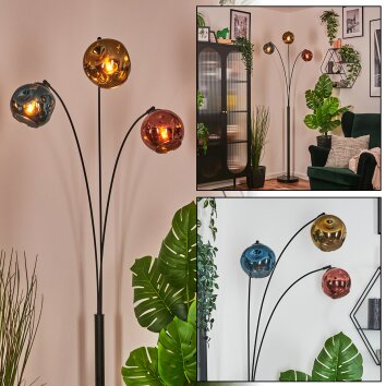 Ripoll globe light, floor lamp blue, gold, coppery, 3-light sources