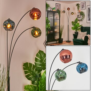 Ripoll globe light, floor lamp blue, green, coppery, 3-light sources