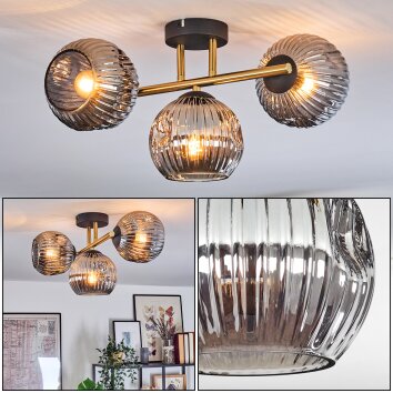 Ripoll ceiling light, globe light gold, black, 3-light sources