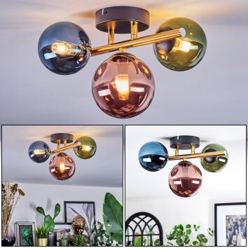 Chehalis ceiling light, globe light gold, black, 3-light sources