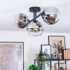 Koyoto ceiling light, globe light chrome, clear, Smoke-coloured, 3-light sources