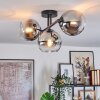 Koyoto ceiling light, globe light chrome, clear, Smoke-coloured, 3-light sources