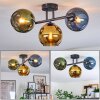 Koyoto ceiling light, globe light blue, gold, green, 3-light sources