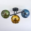 Koyoto ceiling light, globe light blue, gold, green, 3-light sources