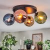 Koyoto ceiling light, globe light blue, gold, green, coppery, 4-light sources