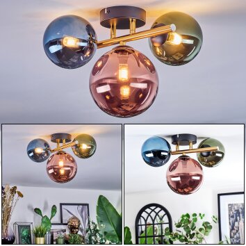 Chehalis ceiling light, globe light gold, black, 3-light sources
