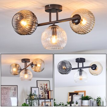 Ripoll ceiling light, globe light Amber, clear, Smoke-coloured, 3-light sources