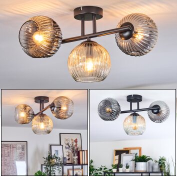 Ripoll ceiling light, globe light Amber, clear, Smoke-coloured, 3-light sources