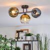 Koyoto ceiling light, globe light blue, gold, green, clear, 3-light sources