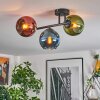 Koyoto ceiling light, globe light blue, green, coppery, 3-light sources