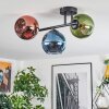 Koyoto ceiling light, globe light blue, green, coppery, 3-light sources