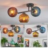 Koyoto ceiling light, globe light blue, gold, coppery, 3-light sources