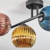 Koyoto ceiling light, globe light blue, gold, coppery, 3-light sources