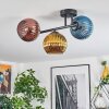 Koyoto ceiling light, globe light blue, gold, coppery, 3-light sources