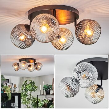 Ripoll ceiling light, globe light Amber, clear, Smoke-coloured, 4-light sources