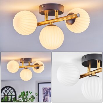 Chehalis ceiling light, globe light gold, black, 3-light sources