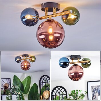Chehalis ceiling light, globe light gold, black, 3-light sources