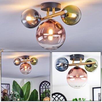 Chehalis ceiling light, globe light gold, black, 3-light sources