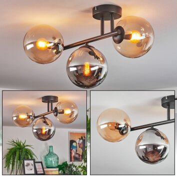 Gastor ceiling light, globe light Amber, Smoke-coloured, 3-light sources